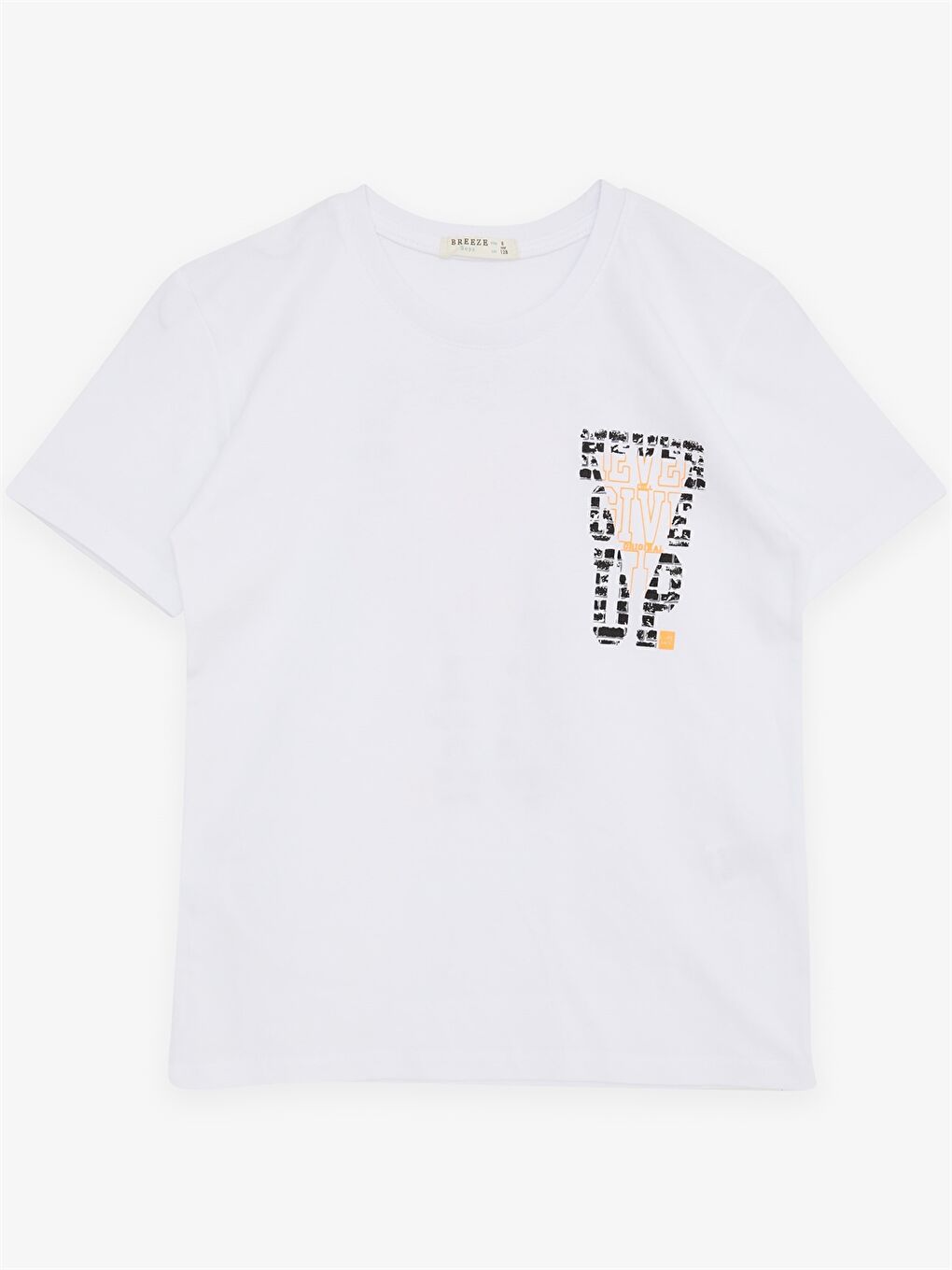 Beyaz Bisiklet Yaka Baskılı Kısa Kollu Erkek Çocuk Tişört