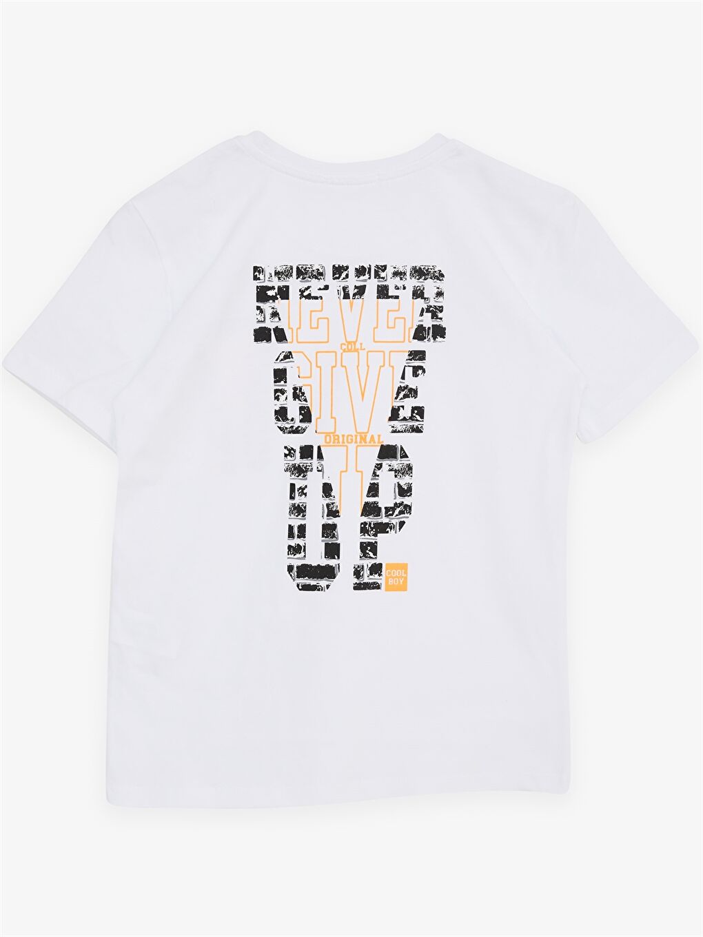 Beyaz Bisiklet Yaka Baskılı Kısa Kollu Erkek Çocuk Tişört-1