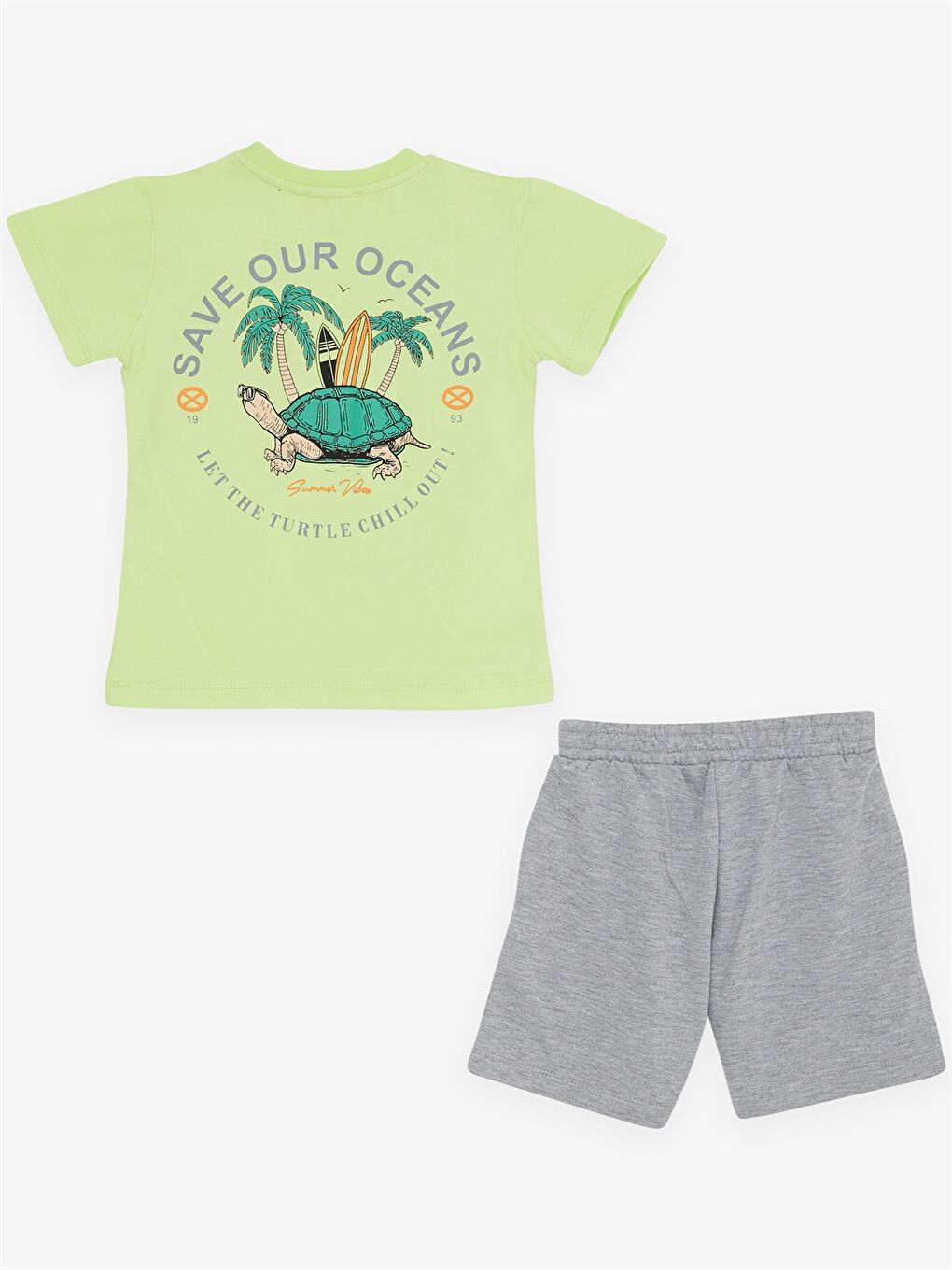 Yeşil Bisiklet Yaka Baskılı Kısa Kollu Erkek Çocuk Tişört ve Şort-1