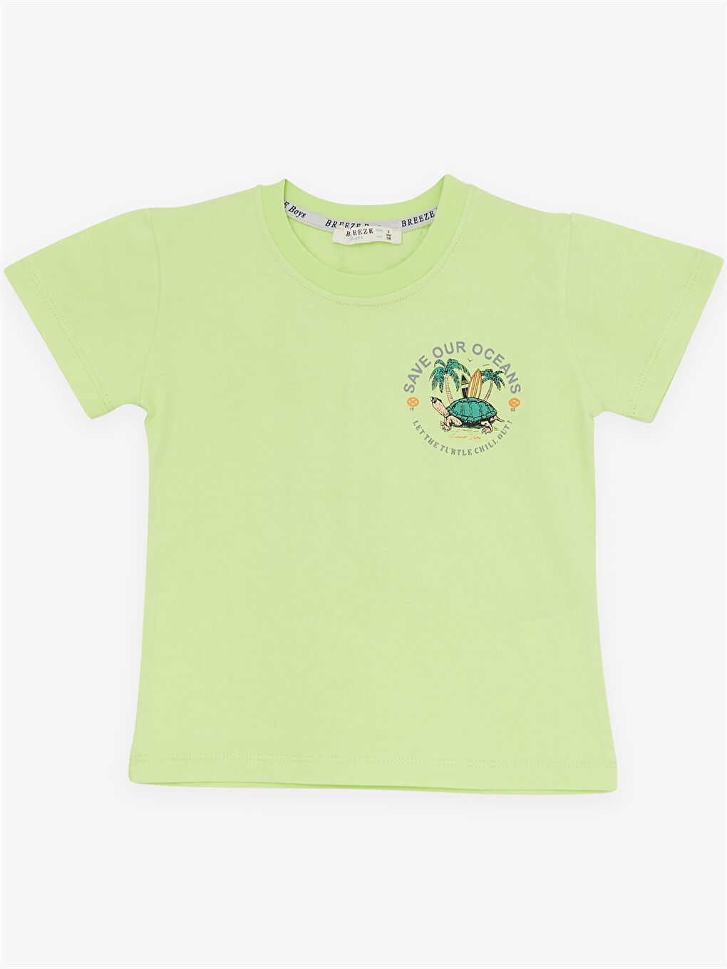 Yeşil Bisiklet Yaka Baskılı Kısa Kollu Erkek Çocuk Tişört ve Şort-2