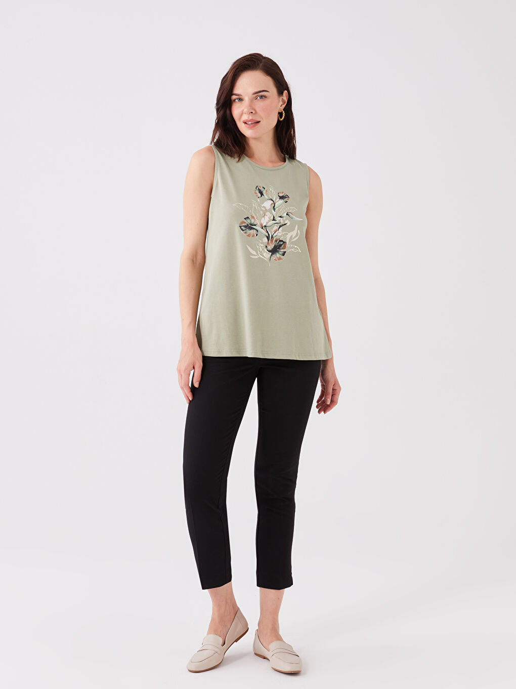 Yeşil Bisiklet Yaka Baskılı Kadın Bluz-2