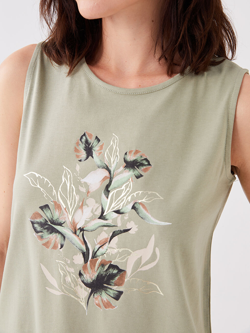 Yeşil Bisiklet Yaka Baskılı Kadın Bluz-3