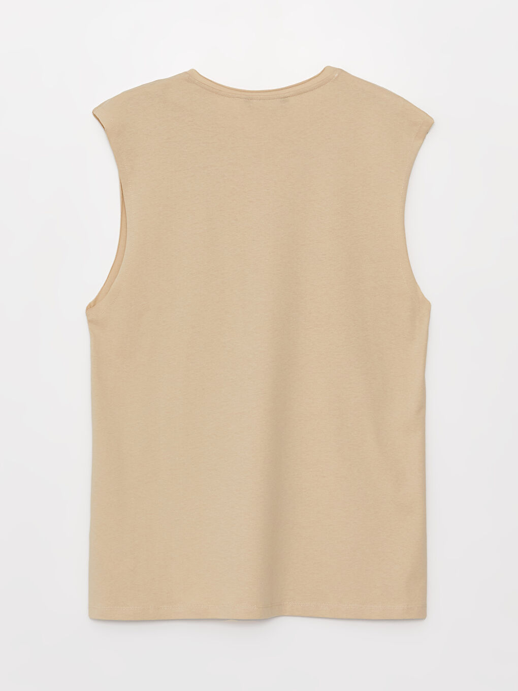 Bej Bisiklet Yaka Penye Erkek Kolsuz Tişört-6