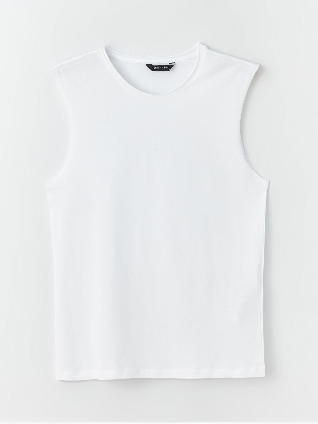 Beyaz Bisiklet Yaka Penye Erkek Kolsuz Tişört-5