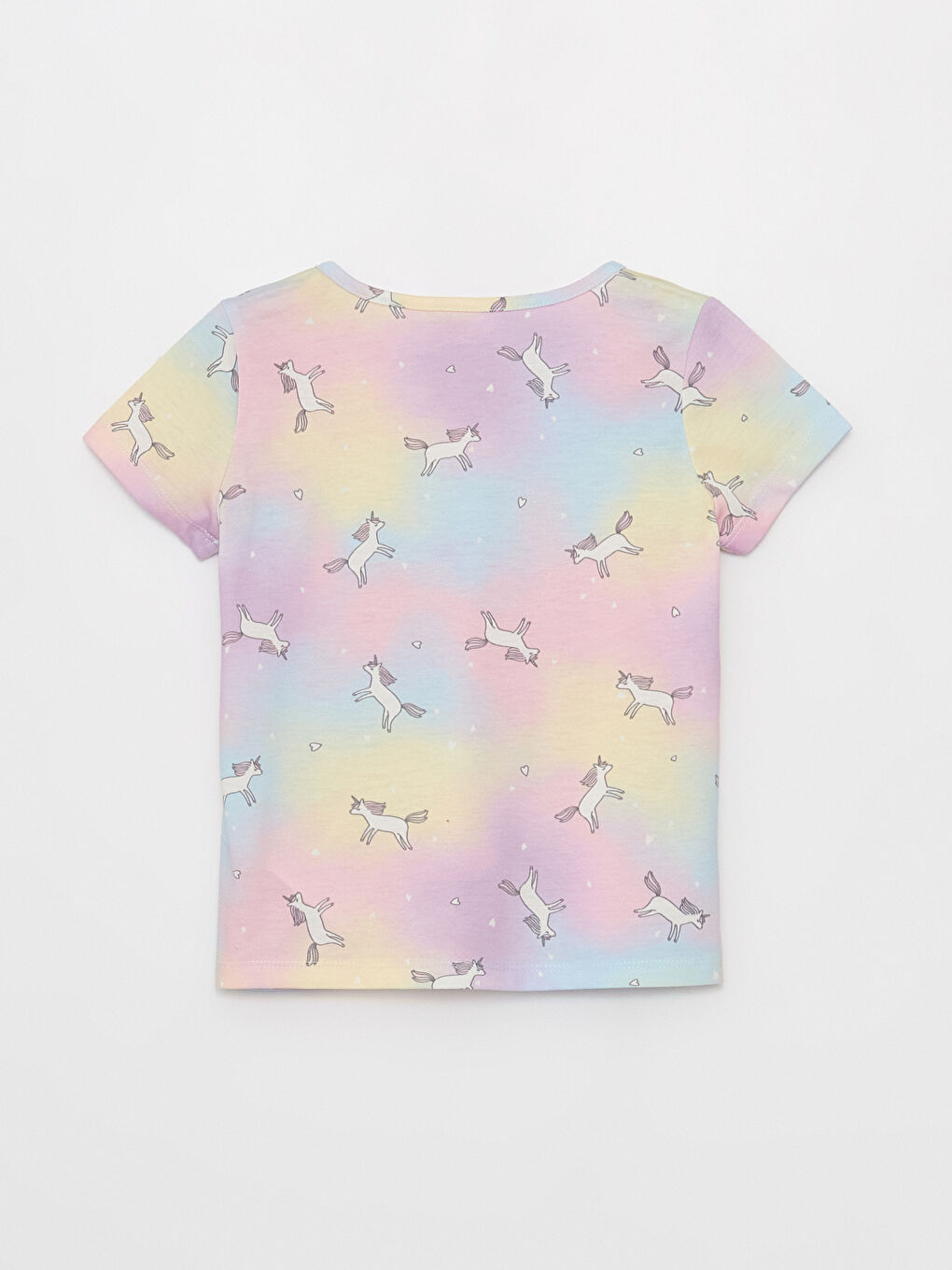 Karışık Bisiklet Yaka Desenli Kısa Kollu Kız Çocuk Tişört-1