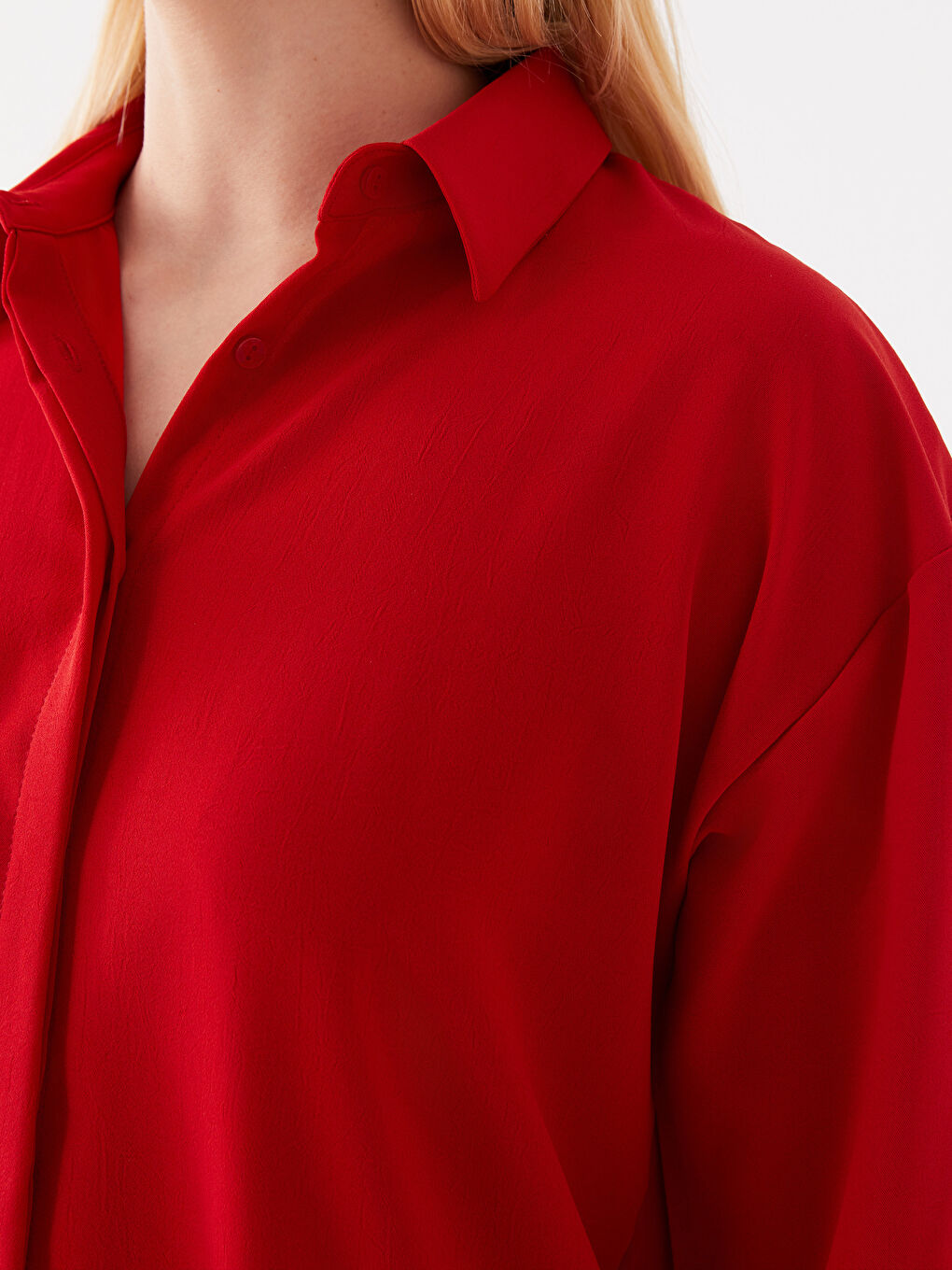 Kırmızı Düz Oversize Kadın Gömlek-3