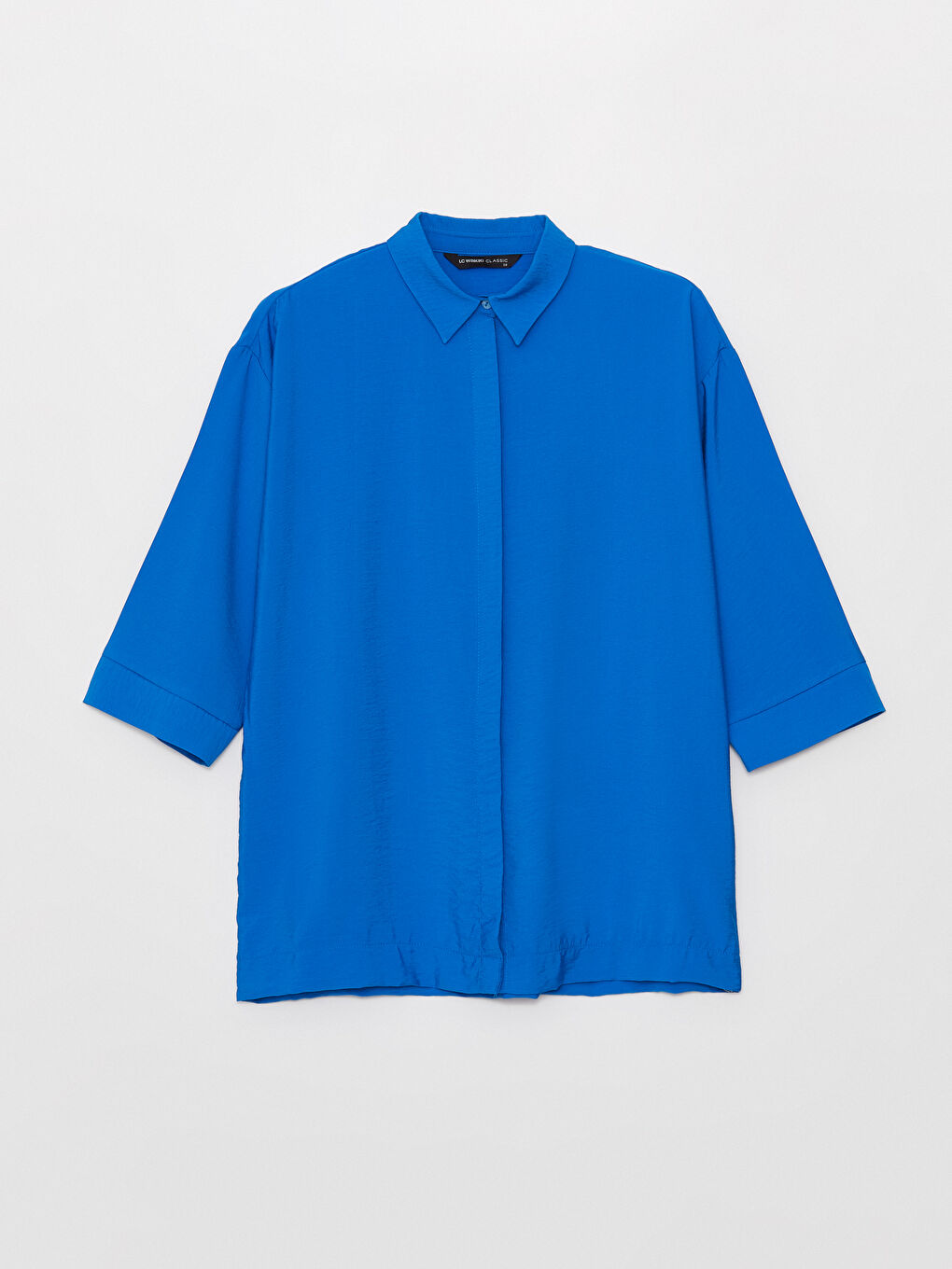 Mavi Gömlek Yaka Düz Oversize Kadın Tunik-5