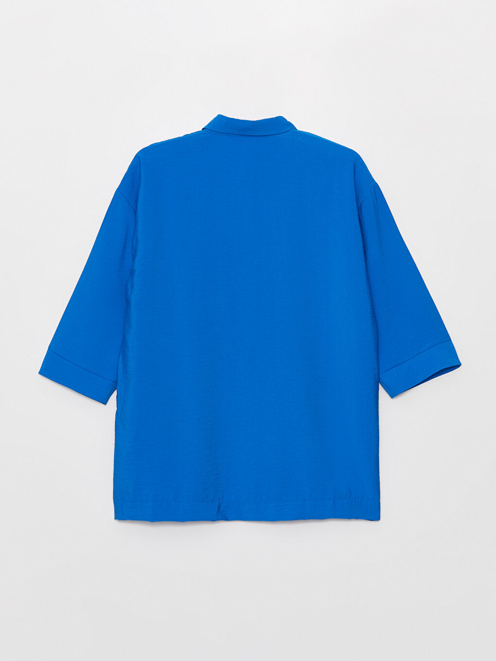 Mavi Gömlek Yaka Düz Oversize Kadın Tunik-6