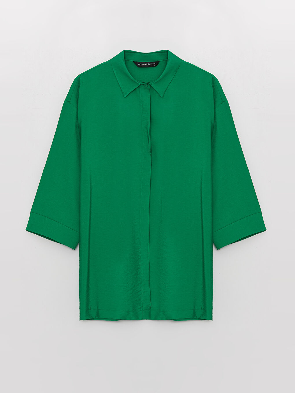 Yeşil Gömlek Yaka Düz Oversize Kadın Tunik-5