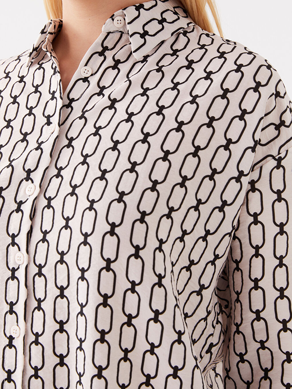 Bej Desenli Oversize Kadın Gömlek-3