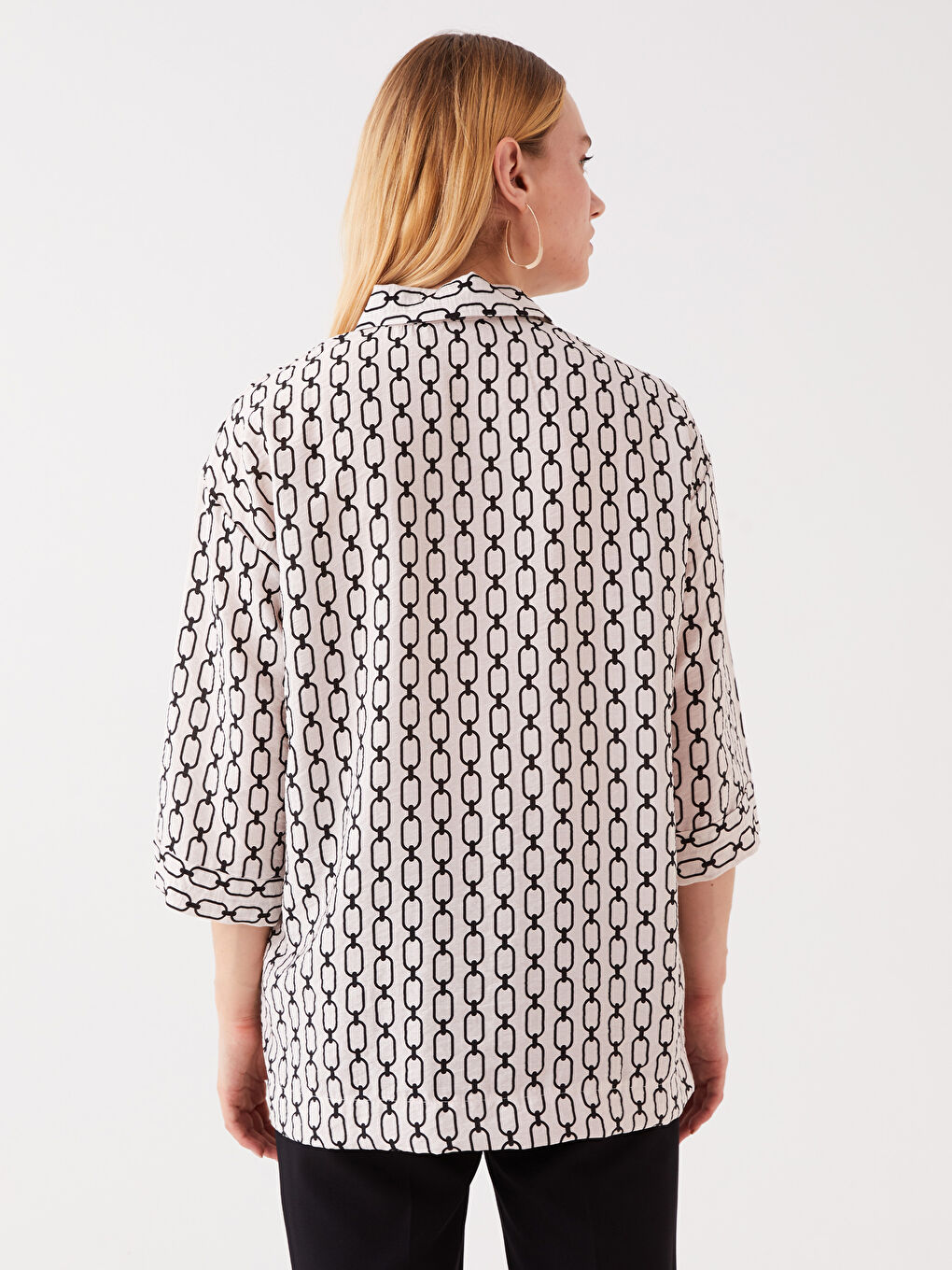 Bej Desenli Oversize Kadın Gömlek-4