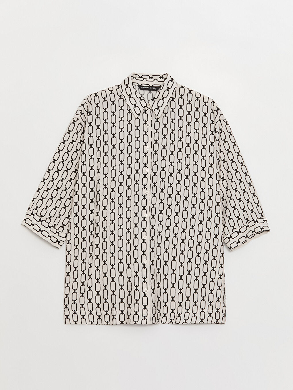 Bej Desenli Oversize Kadın Gömlek-5