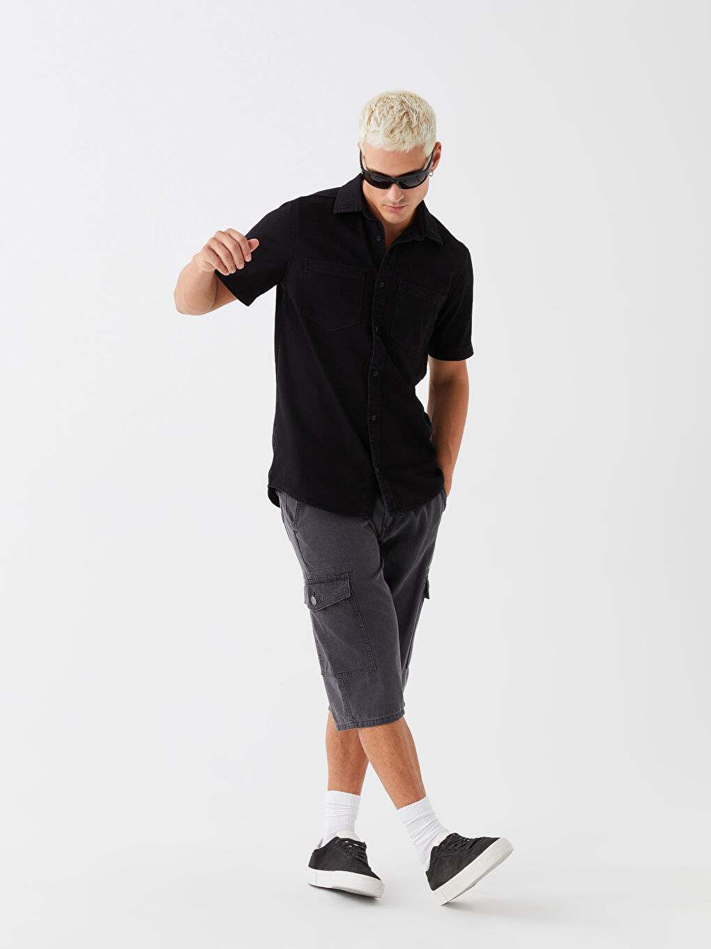 Gri Standart Kalıp Erkek Jean Şort-1