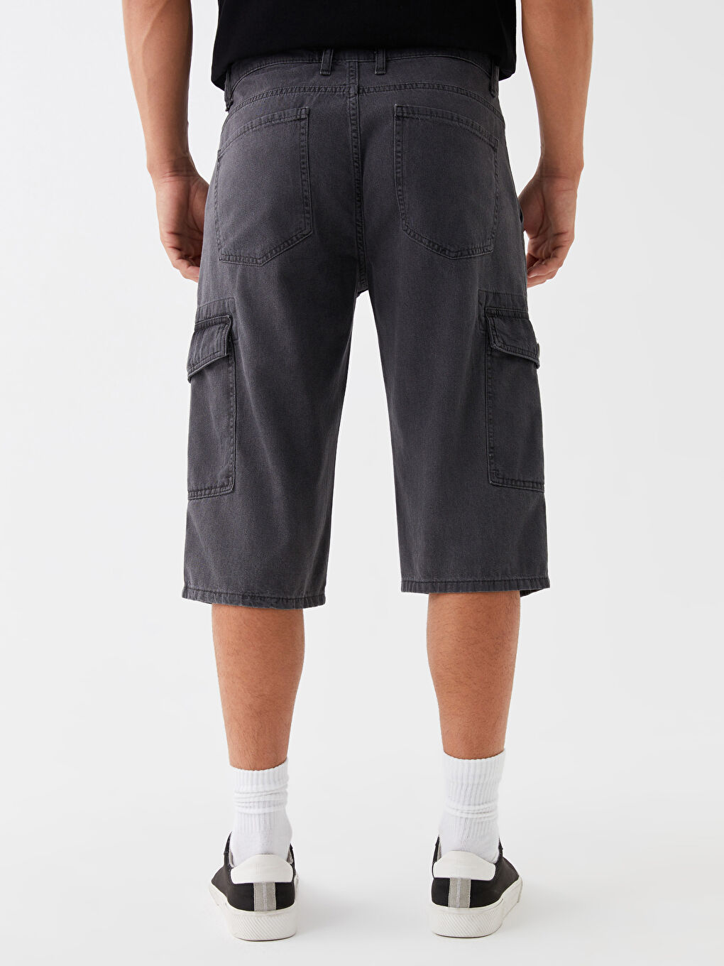 Gri Standart Kalıp Erkek Jean Şort-3