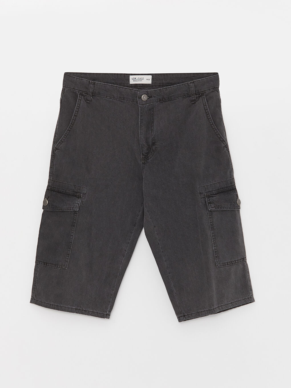 Gri Standart Kalıp Erkek Jean Şort-4