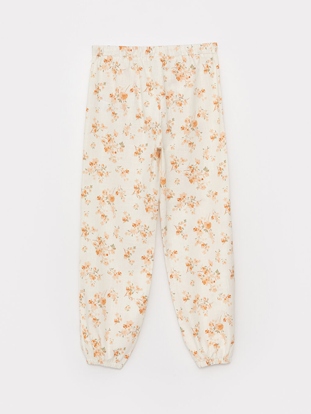 Ekru Beli Lastikli Çiçekli Kız Çocuk Pantolon-1