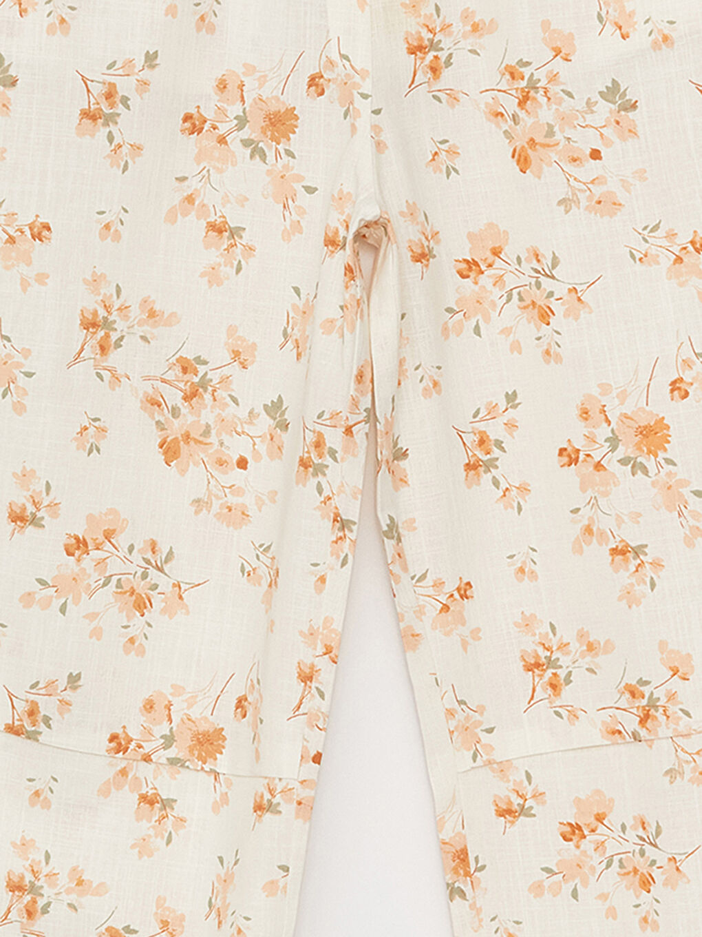 Ekru Beli Lastikli Çiçekli Kız Çocuk Pantolon-2