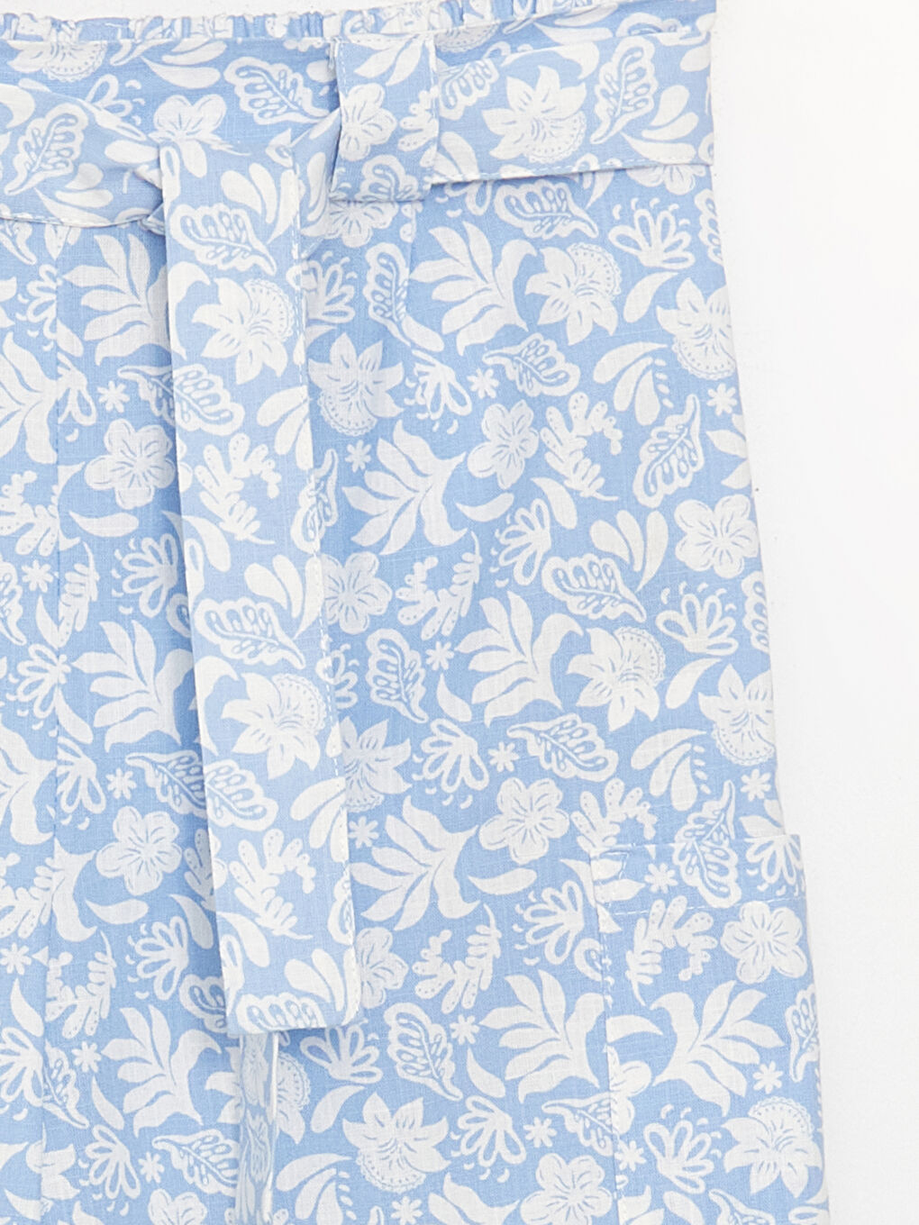Mavi Beli Lastikli Desenli Kız Çocuk Pantolon-1