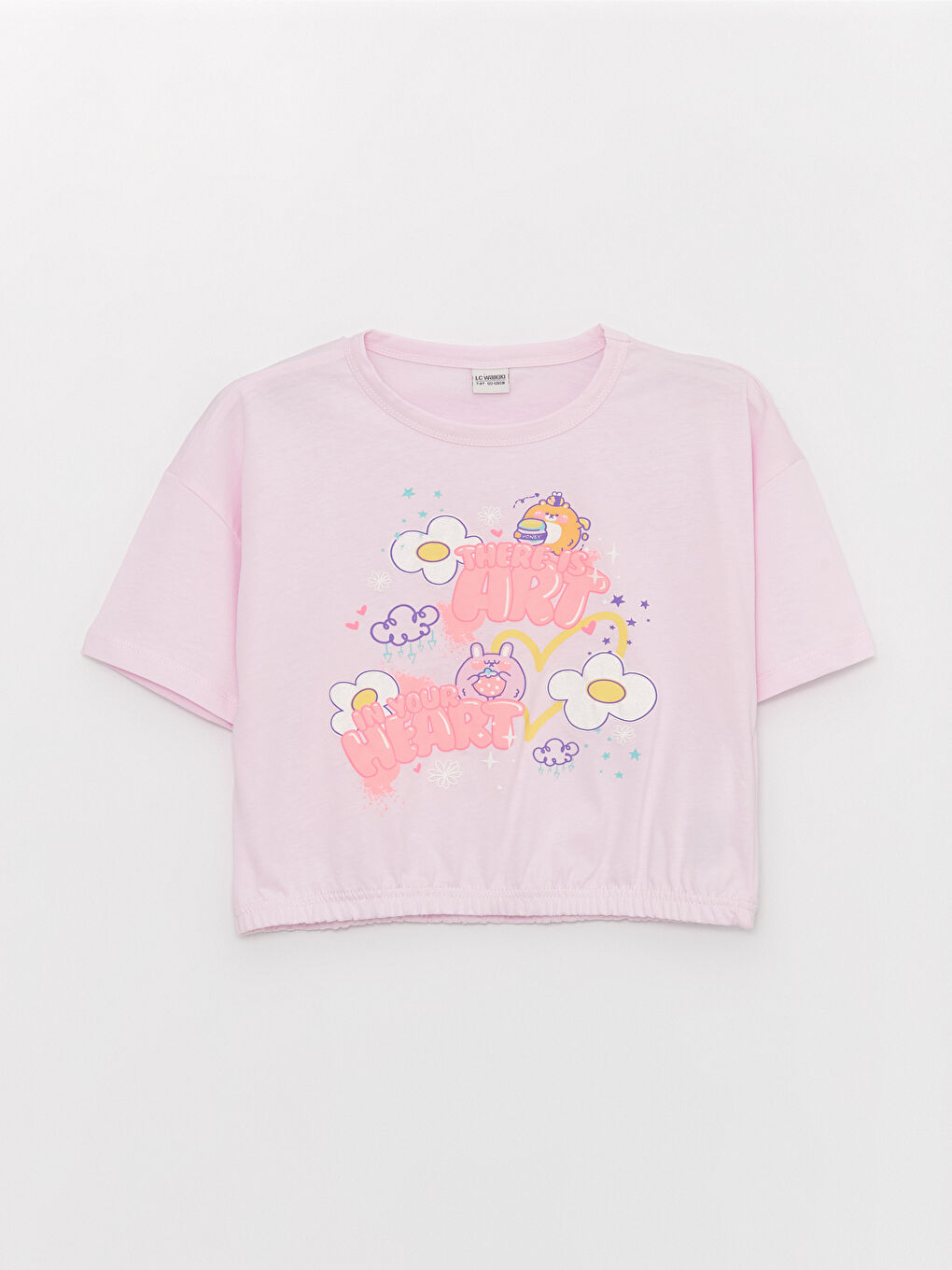 Pembe Bisiklet Yaka Baskılı Kısa Kollu Kız Çocuk Tişört-3