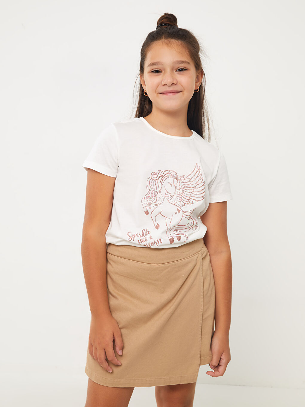 Crew Neck Printed Short Sleeve Girls' T-Shirt