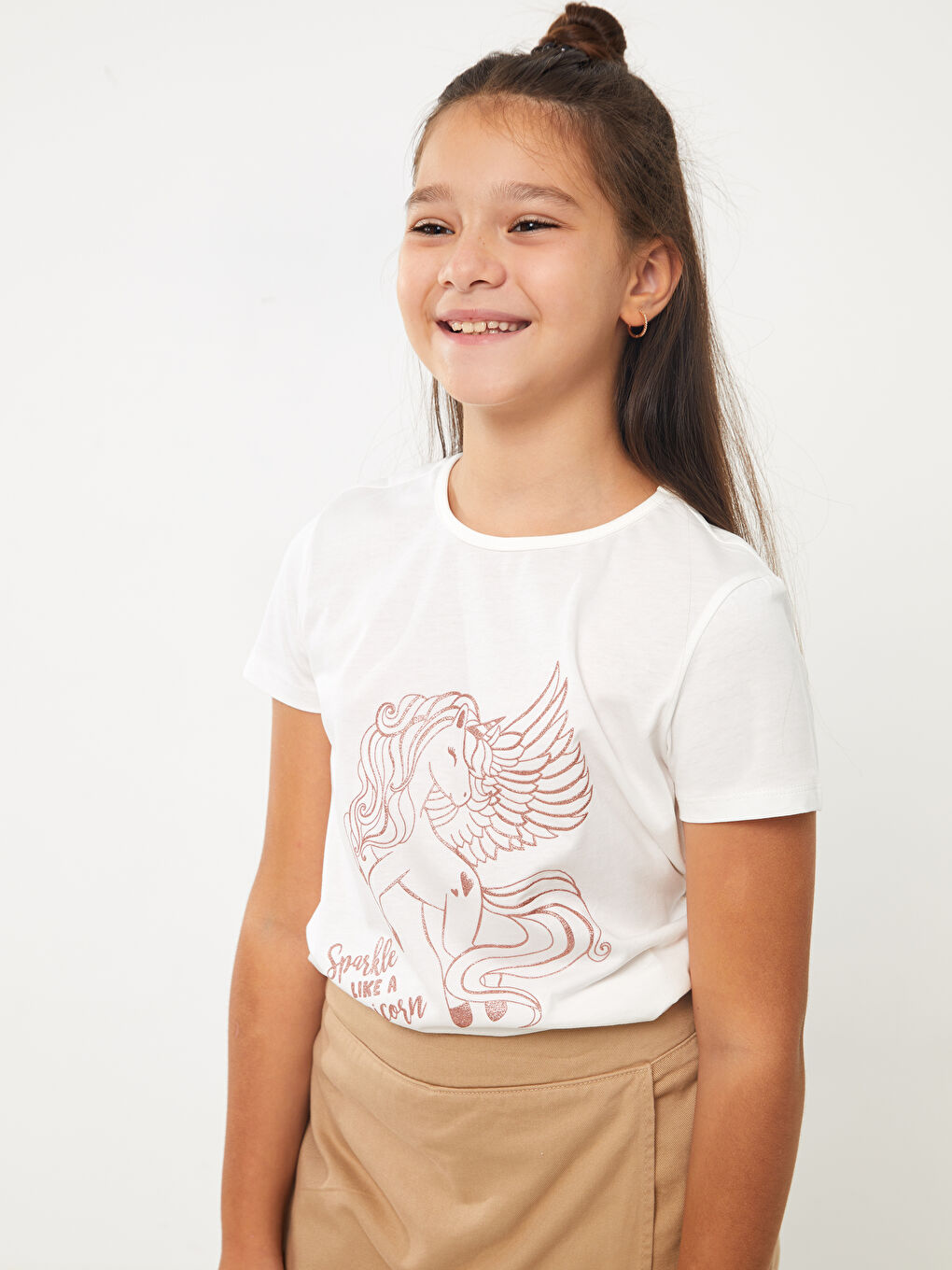 Crew Neck Printed Short Sleeve Girls' T-Shirt-1