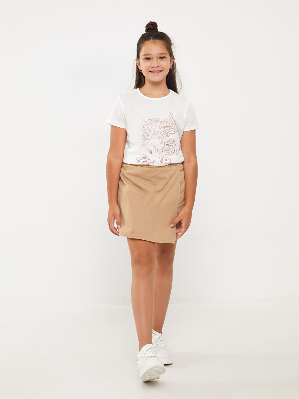 Crew Neck Printed Short Sleeve Girls' T-Shirt-2