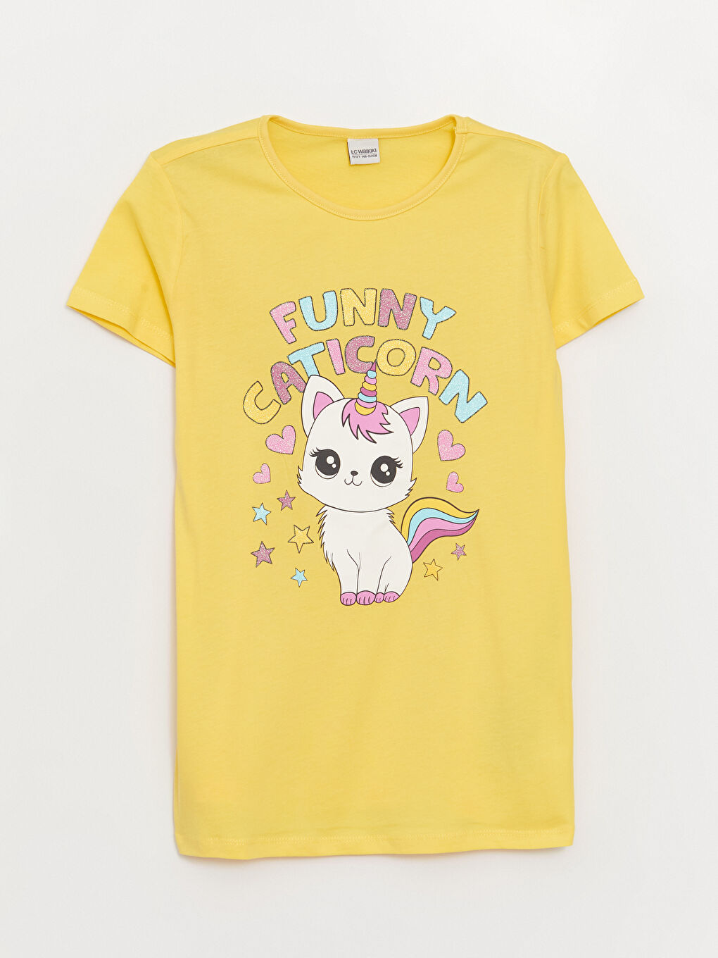 Sarı Bisiklet Yaka Baskılı Kısa Kollu Kız Çocuk Tişört