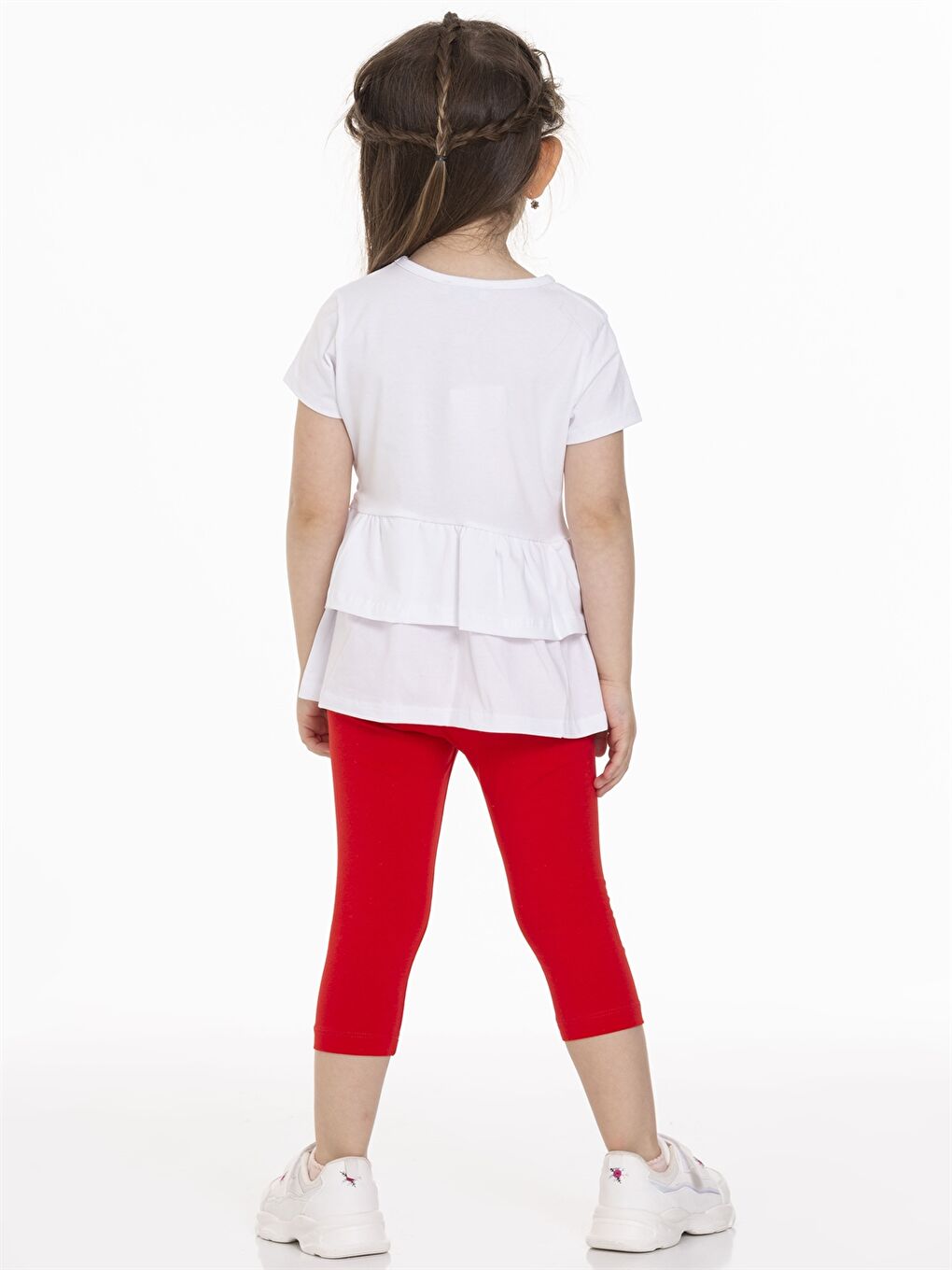 Kırmızı Bisiklet Yaka Kısa Kollu Baskılı Kız Bebek Tişört ve Tayt 2'li-3