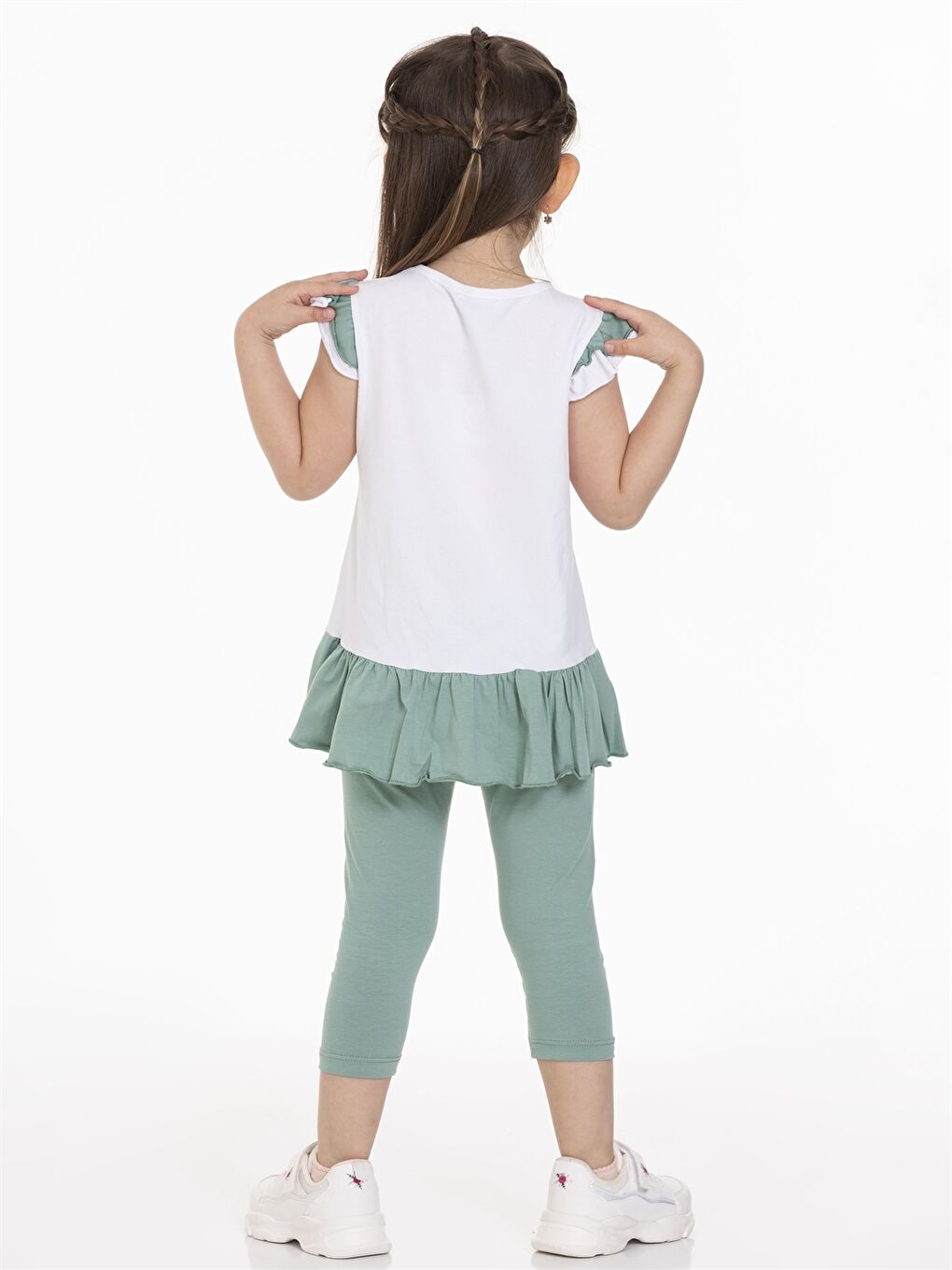 Yeşil Bisiklet Yaka Kısa Kollu Baskılı Kız Bebek Tişört ve Tayt 2'li-3