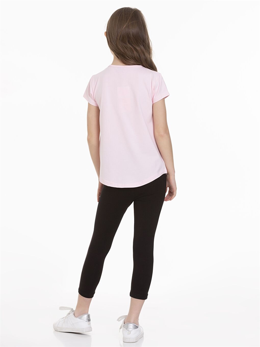 Pembe Bisiklet Yaka Baskılı Kısa Kollu Kız Çocuk Tişört ve Tayt-3