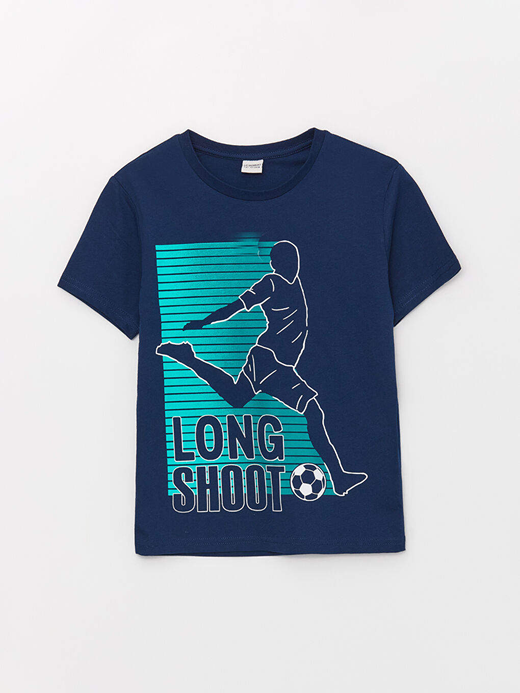 Lacivert Bisiklet Yaka Baskılı Kısa Kollu Erkek Çocuk Tişört