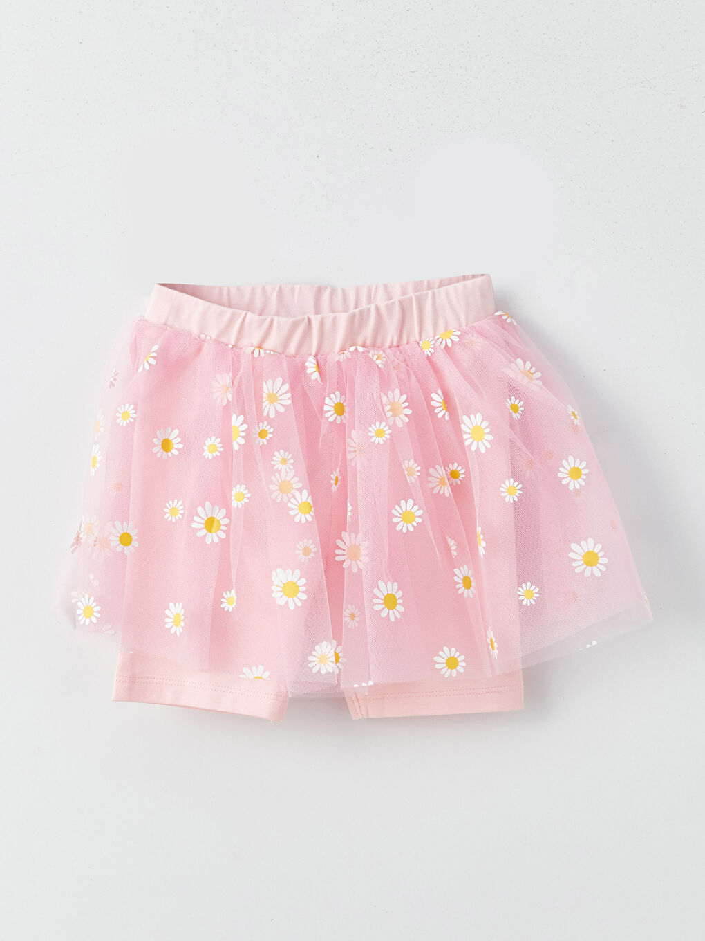 Beyaz Kız Bebek Çiçek Desenli Tişört ve Şortlu Etek 2'li Takım-2