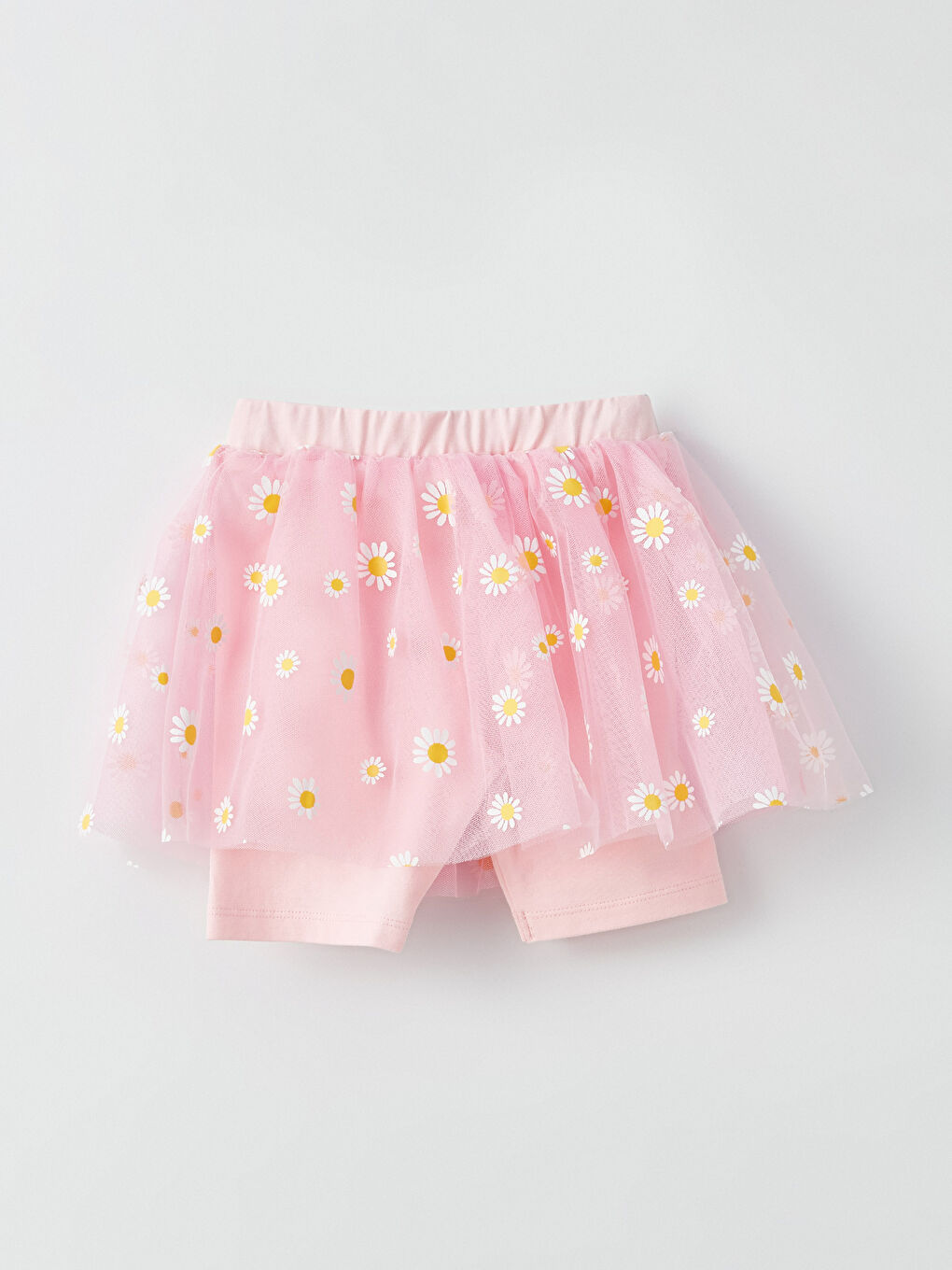 Beyaz Kız Bebek Çiçek Desenli Tişört ve Şortlu Etek 2'li Takım-4