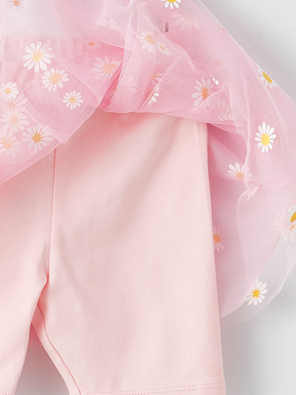 Beyaz Kız Bebek Çiçek Desenli Tişört ve Şortlu Etek 2'li Takım-5