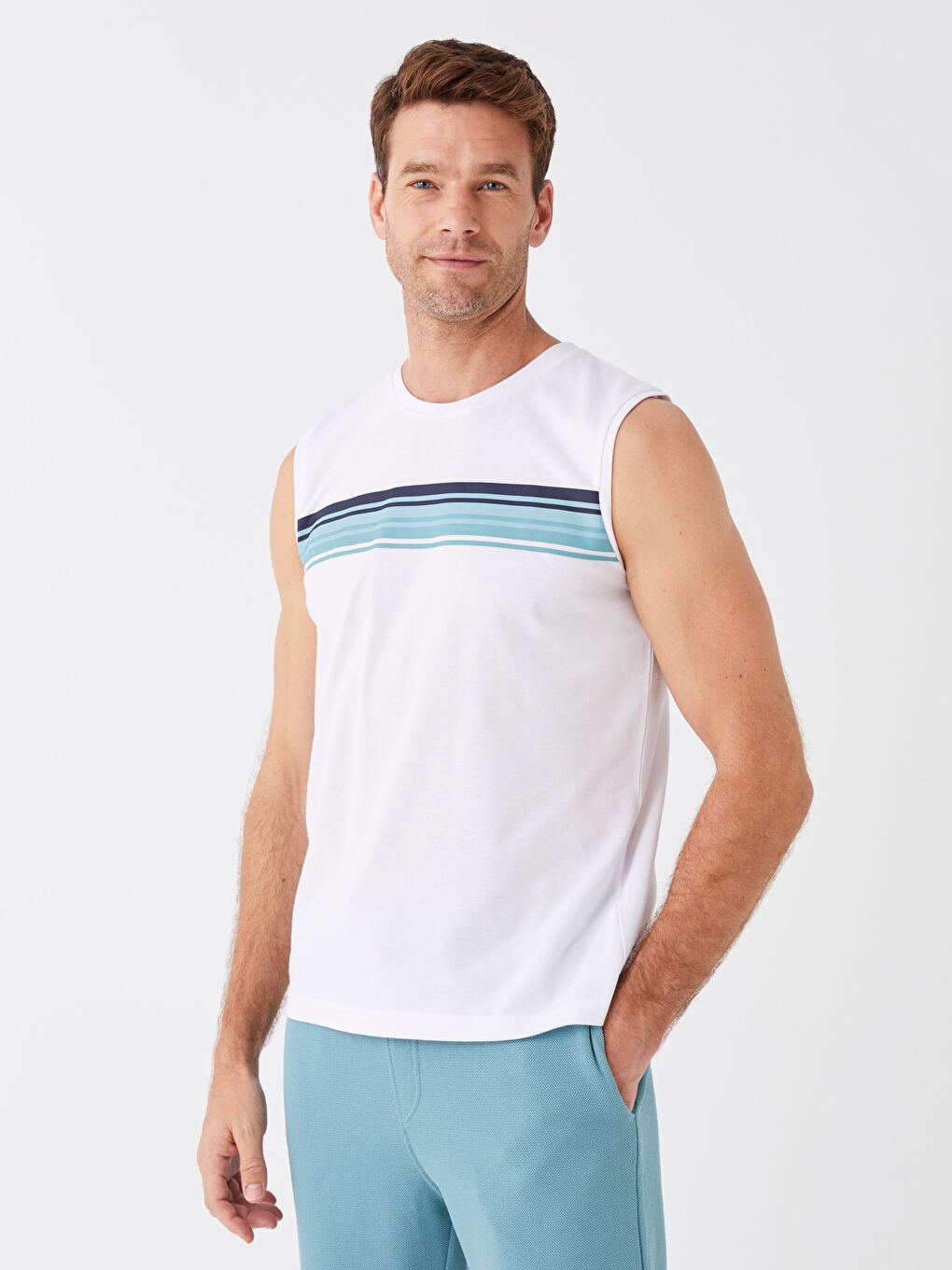 Crew Neck Color Block Men's Sleeveless T-Shirt