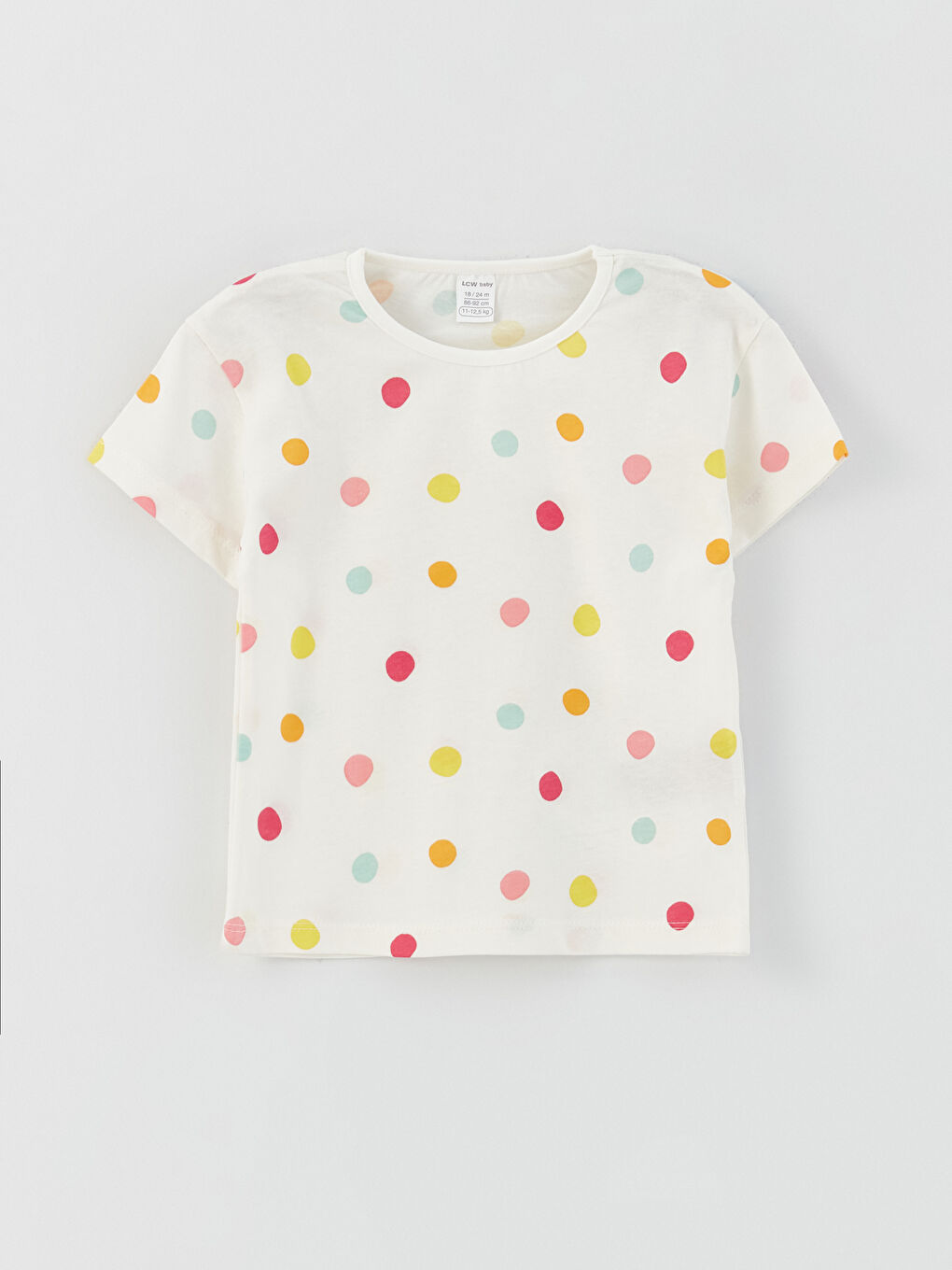 Ekru Bisiklet Yaka Baskılı Kız Bebek Tişört 2'li-1