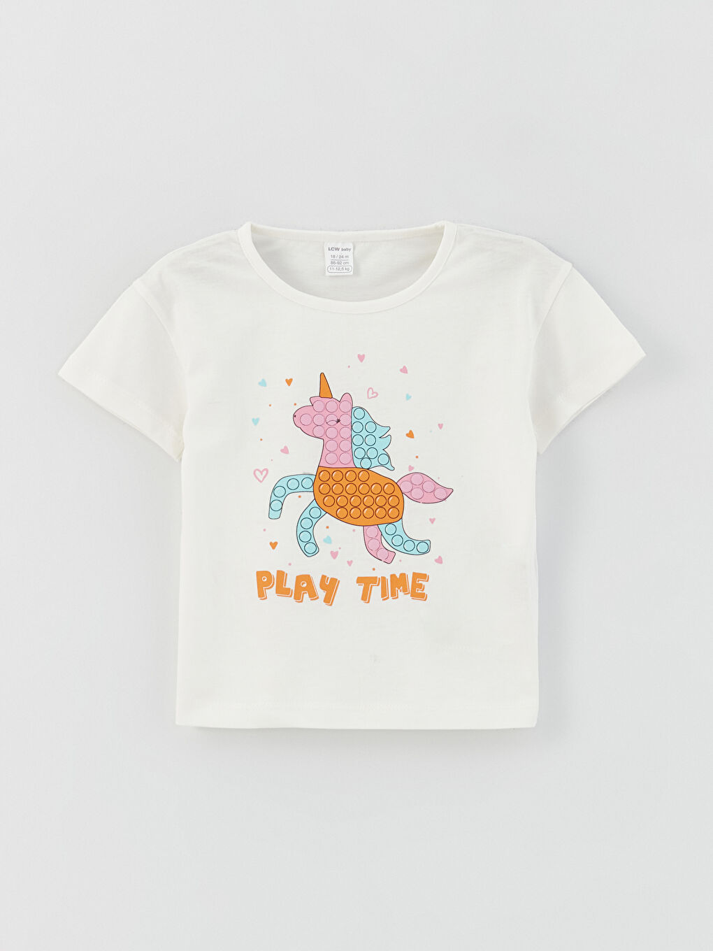 Ekru Bisiklet Yaka Baskılı Kız Bebek Tişört 2'li-2