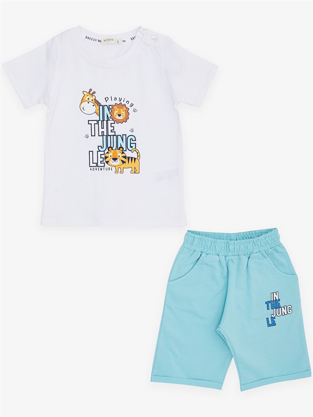 Beyaz Baskılı Erkek Bebek Tişört ve Şort