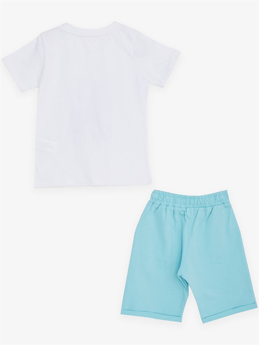 Beyaz Baskılı Erkek Bebek Tişört ve Şort-1