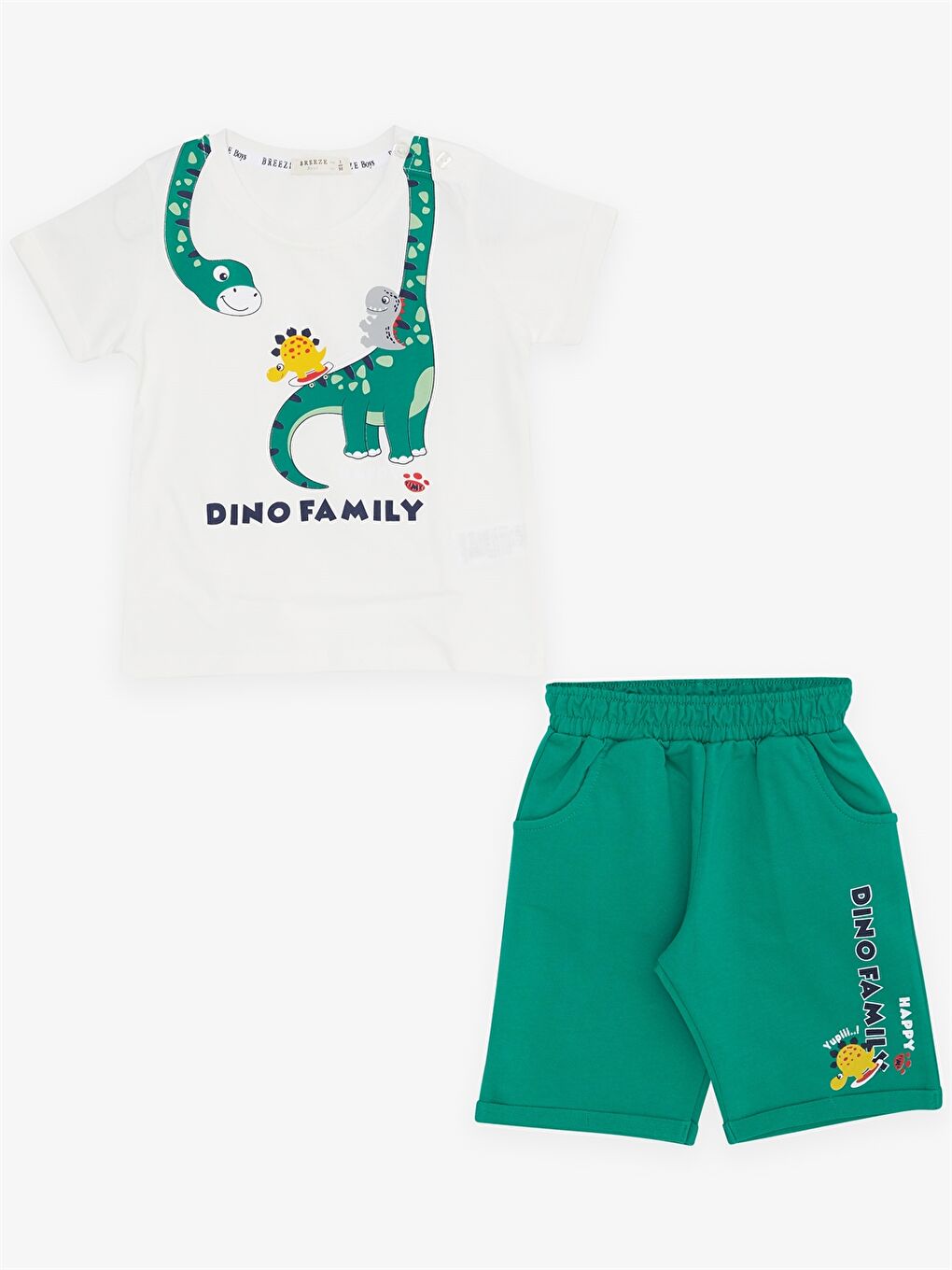 Beyaz Baskılı Erkek Bebek Tişört ve Şort