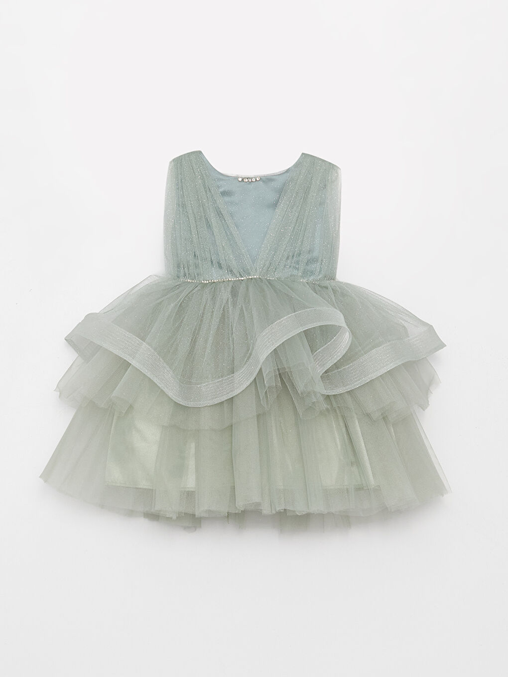 Yeşil Bisiklet Yaka Kız Bebek Tütü Elbise