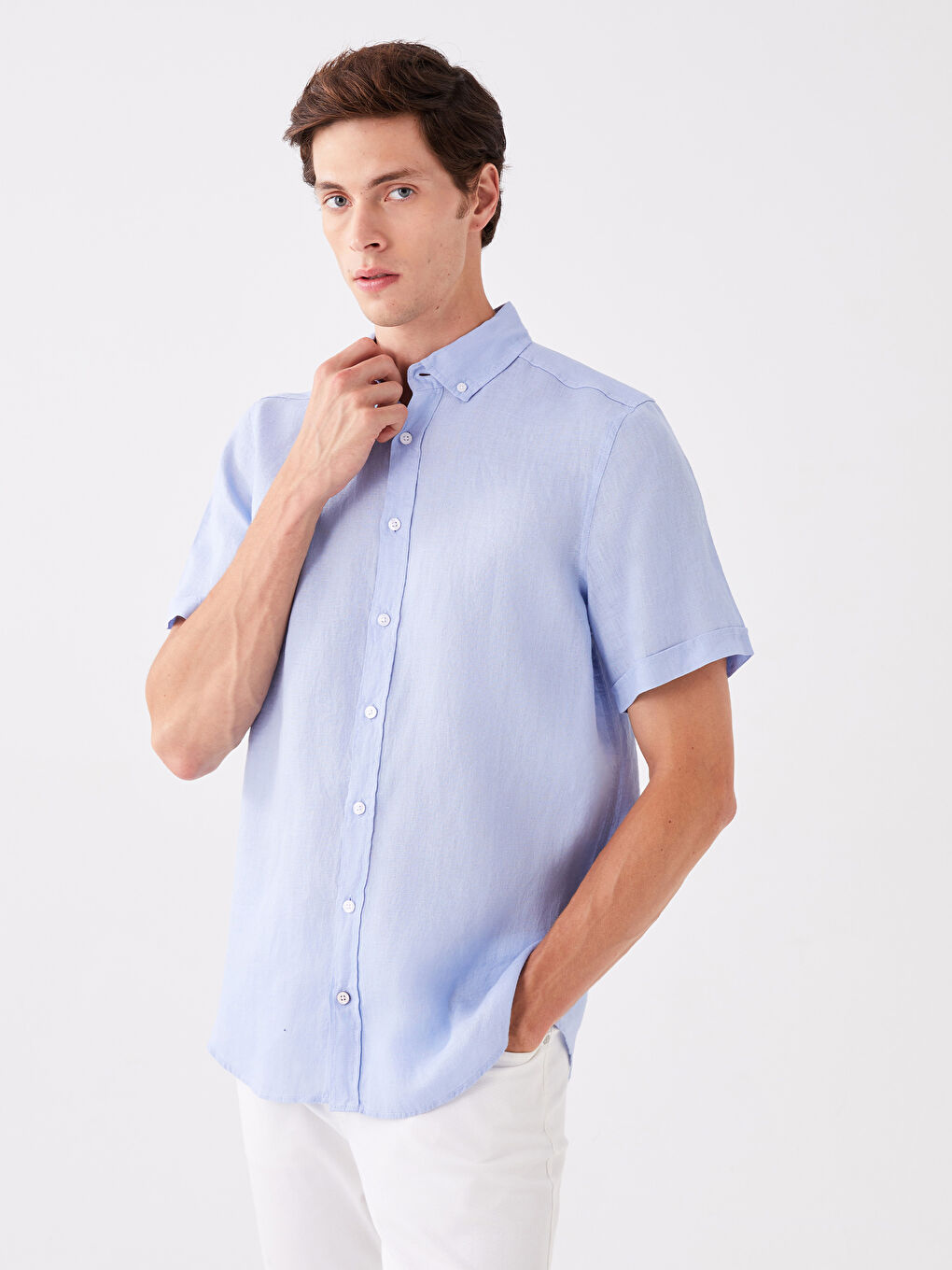 Mavi Regular Fit Kısa Kollu %100 Keten Erkek Gömlek