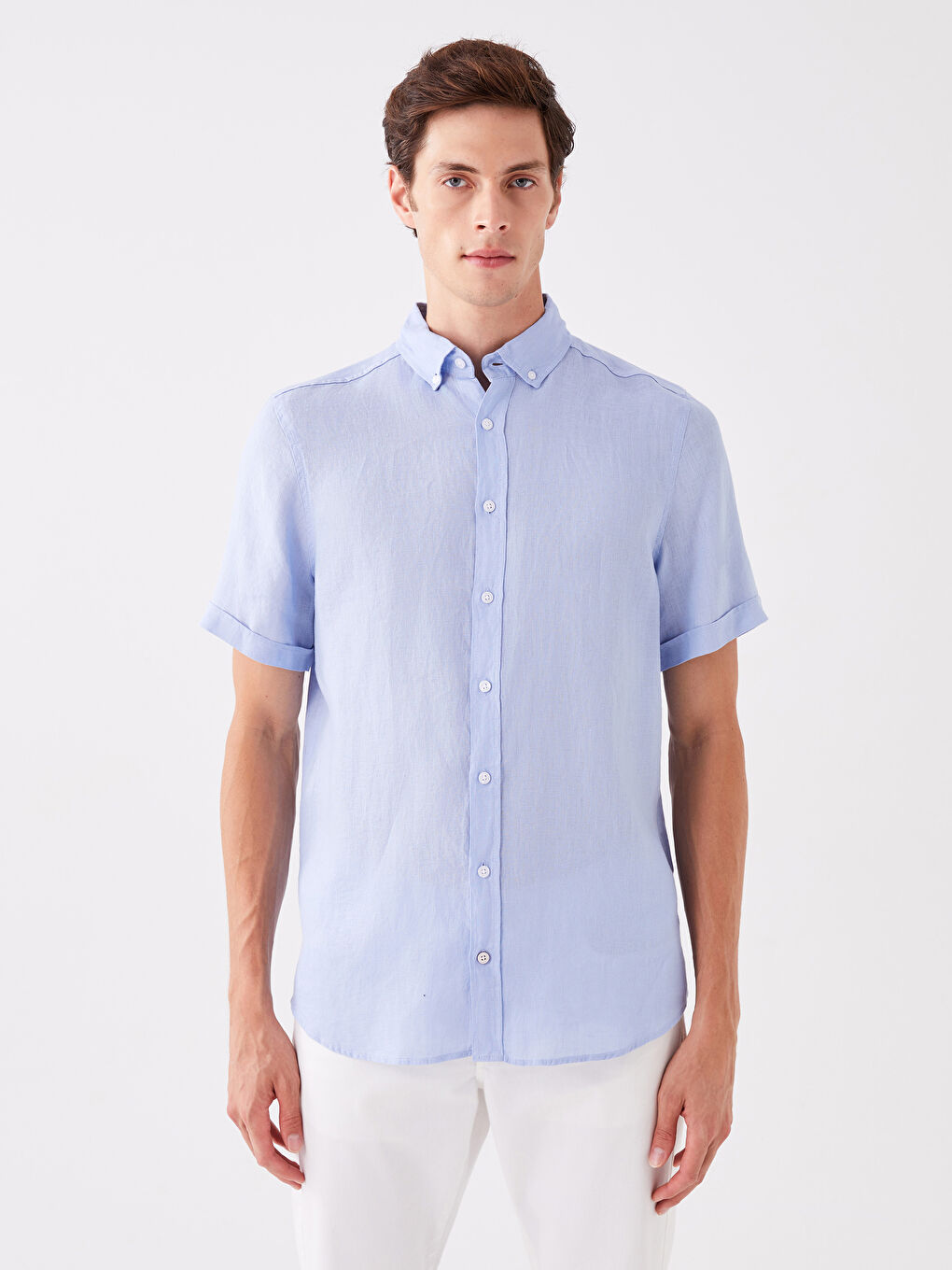 Mavi Regular Fit Kısa Kollu %100 Keten Erkek Gömlek-1