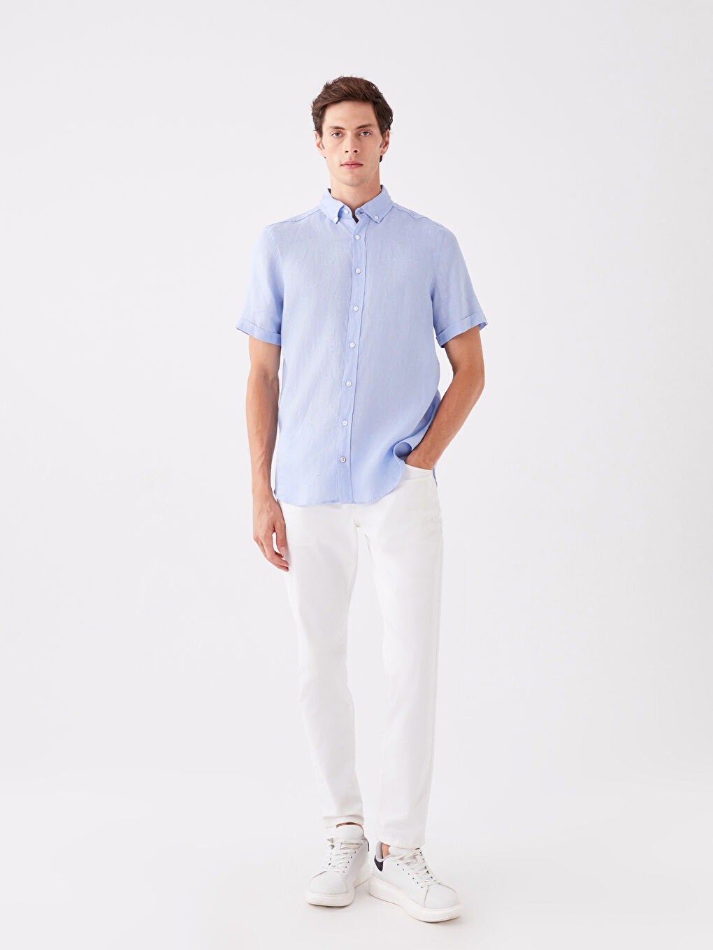 Mavi Regular Fit Kısa Kollu %100 Keten Erkek Gömlek-2