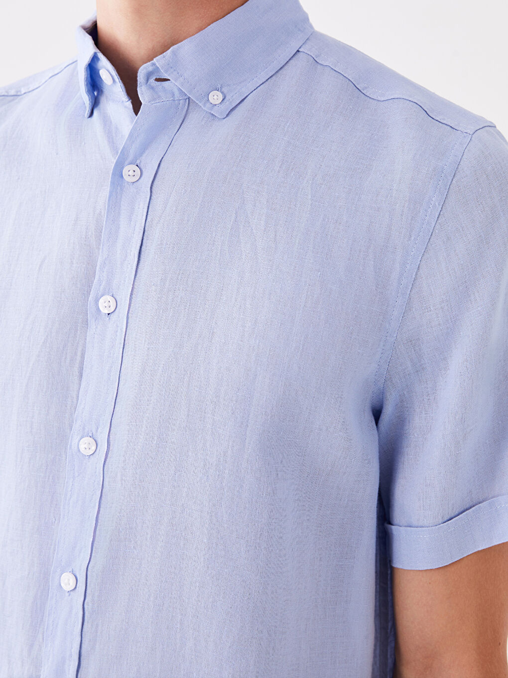Mavi Regular Fit Kısa Kollu %100 Keten Erkek Gömlek-3