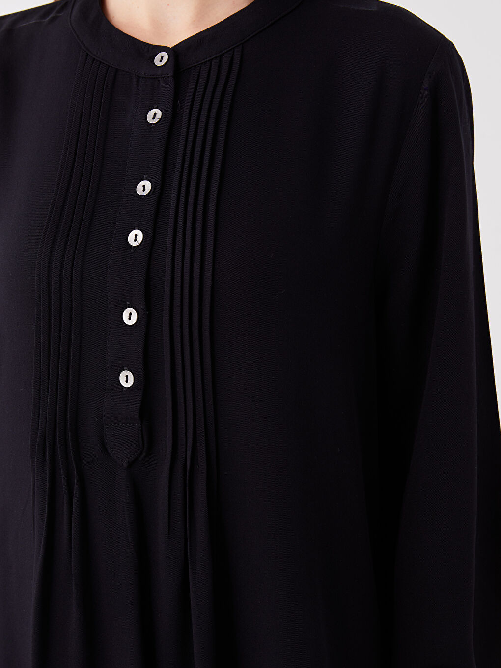 Siyah Bisiklet Yaka Düz Uzun Kollu Kadın Elbise-3