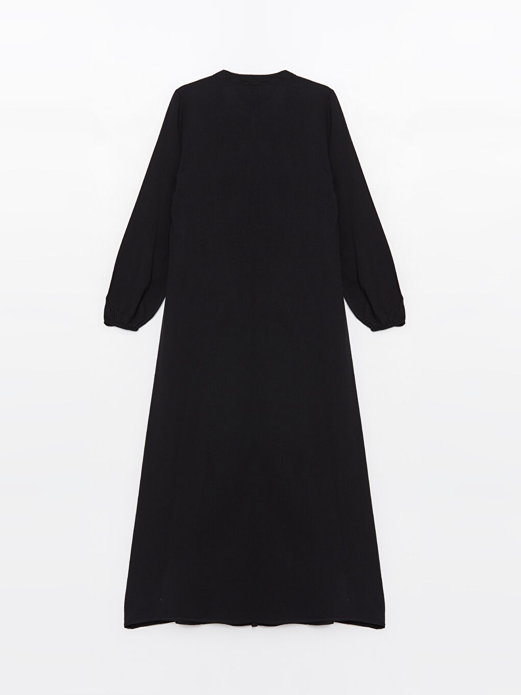 Siyah Bisiklet Yaka Düz Uzun Kollu Kadın Elbise-6