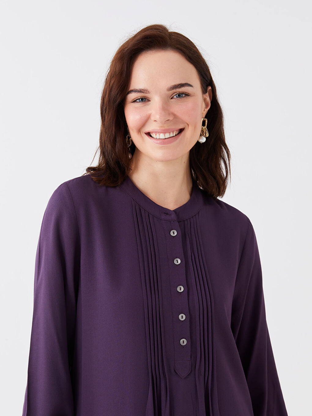 Mor Bisiklet Yaka Düz Uzun Kollu Kadın Elbise-2