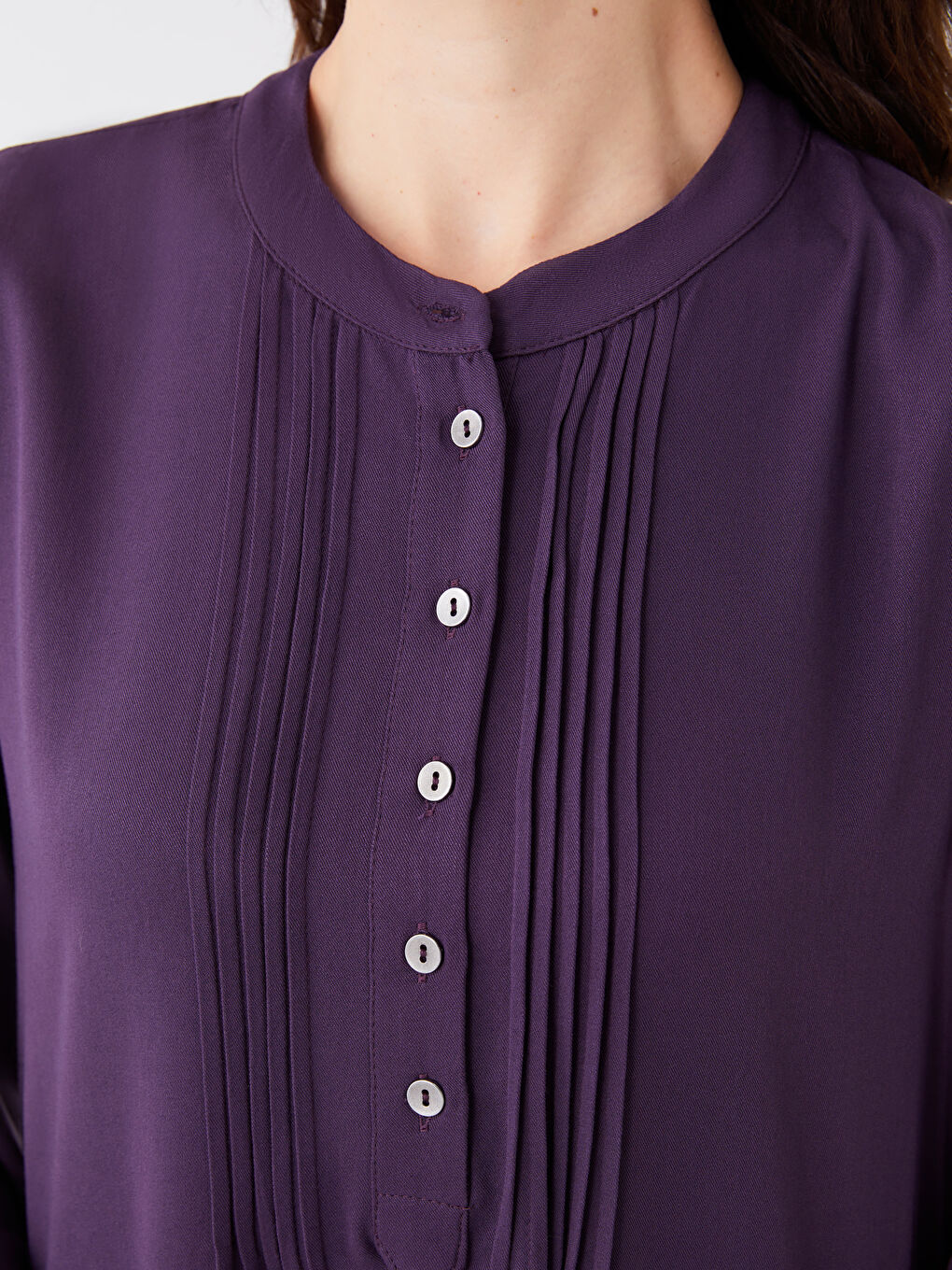 Mor Bisiklet Yaka Düz Uzun Kollu Kadın Elbise-3