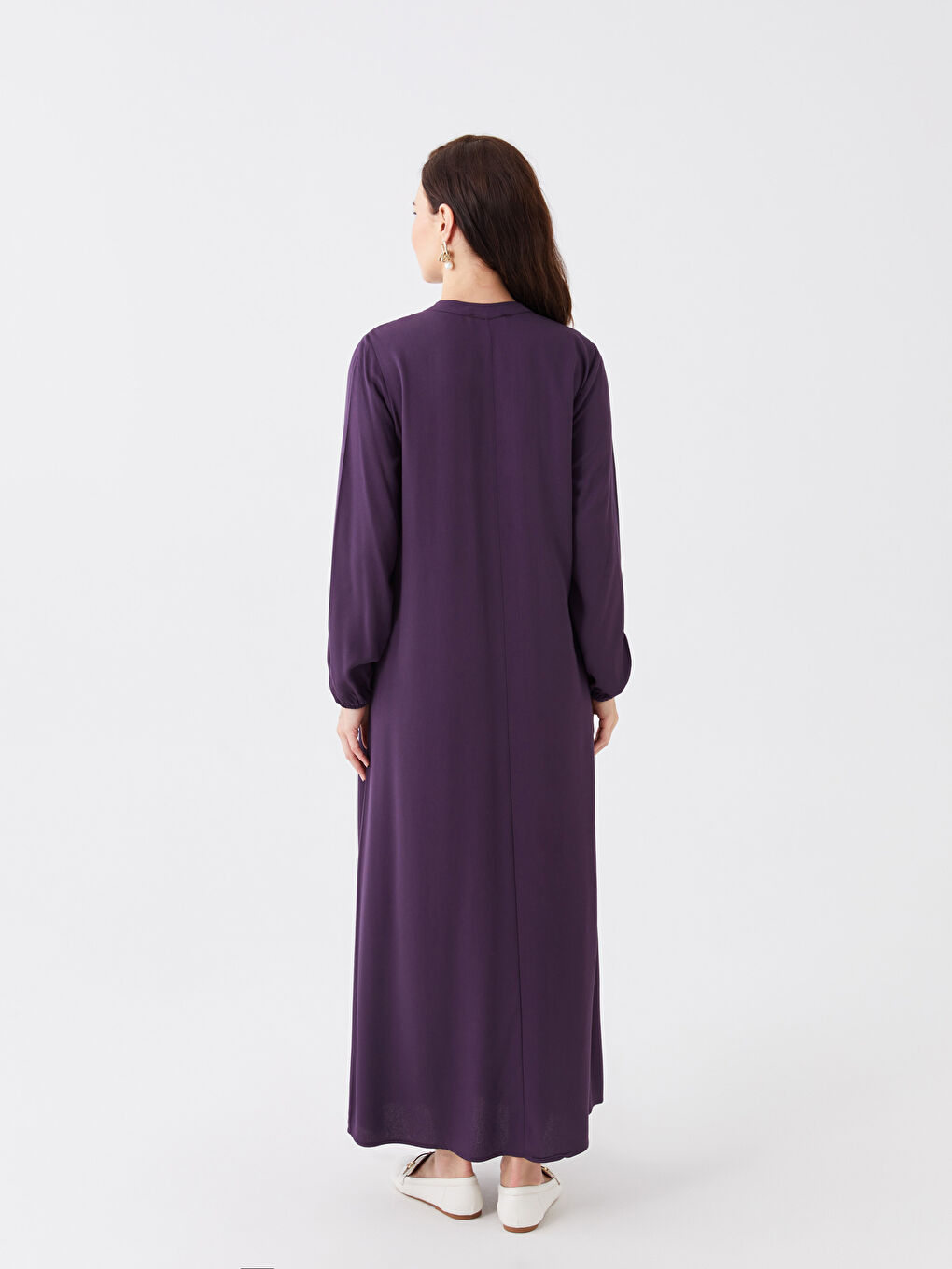 Mor Bisiklet Yaka Düz Uzun Kollu Kadın Elbise-4